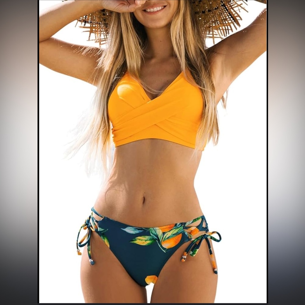 NWT Cupshe Vibrant Yellow‎ and Blue 2 Piece Bikini Set Size Large